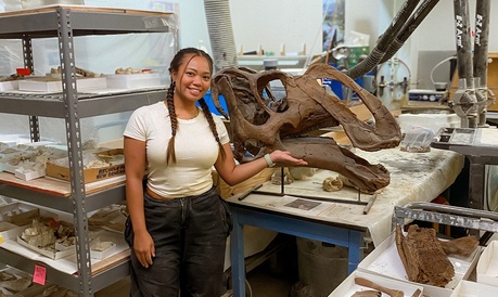 Maria Grace Burton in the DMNS prep lab