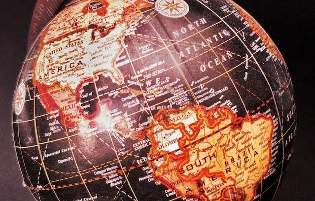 A globe showing South America