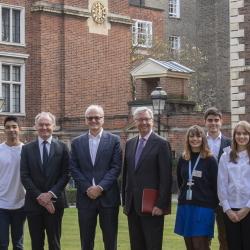 Prof Sir Mark Welland, Mr David Harding and Prof Stephen J Toope with the first cohort of Harding Distinguished Postgraduate Scholars