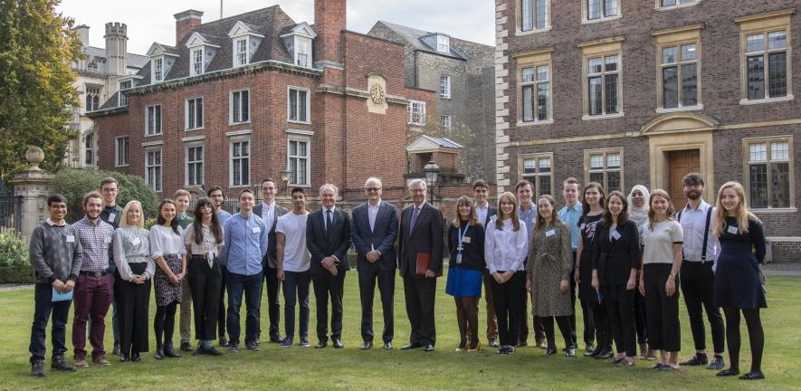 Prof Sir Mark Welland, Mr David Harding and Prof Stephen J Toope with the first cohort of Harding Distinguished Postgraduate Scholars